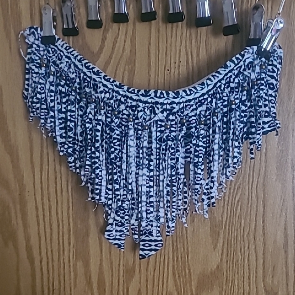 Blue and White Fringe Bikini Top